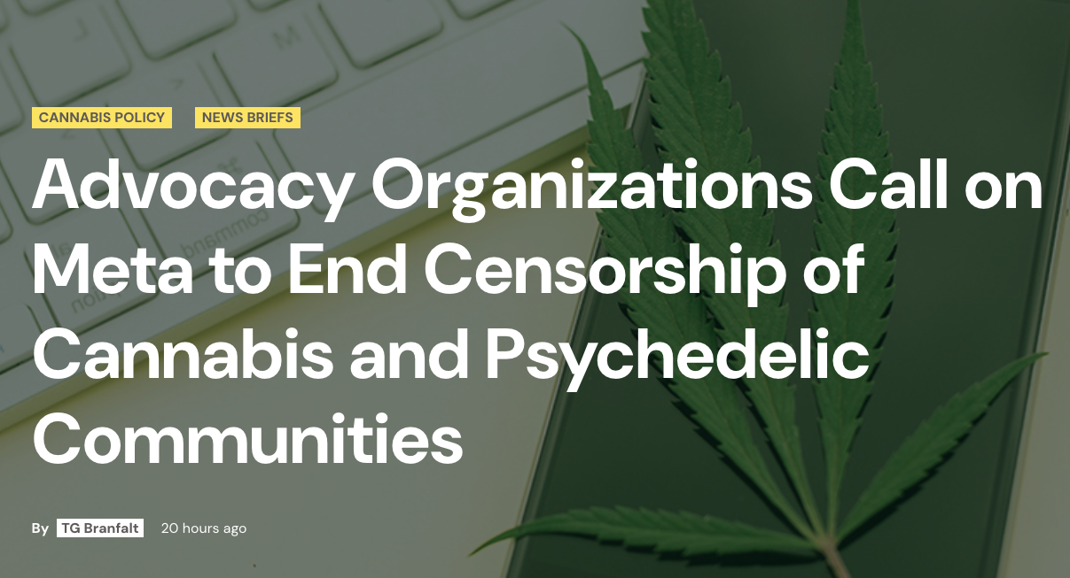 Advocacy Organizations Call on Meta to End Censorship of Cannabis and Psychedelic Communities